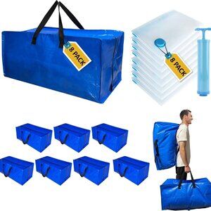 16 Pack Heavy Duty Extra Large Moving Bags w/Backpack Straps & Large Vacuum Bags